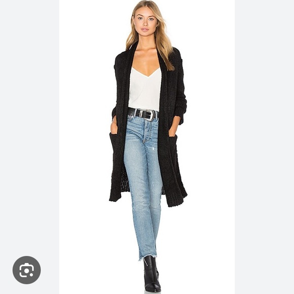 Current/Elliott Black Alpaca Blend The Long Slash Open Front Cardigan, Sz 2/M - Picture 2 of 15